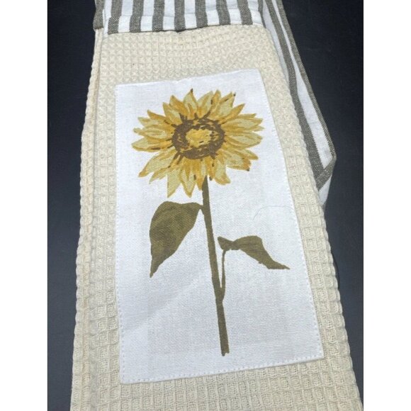 Demdaco Cotton Sunflower Kitchen Boa Long Tea Towel Waffle Knit Stripe NEW - Picture 2 of 10